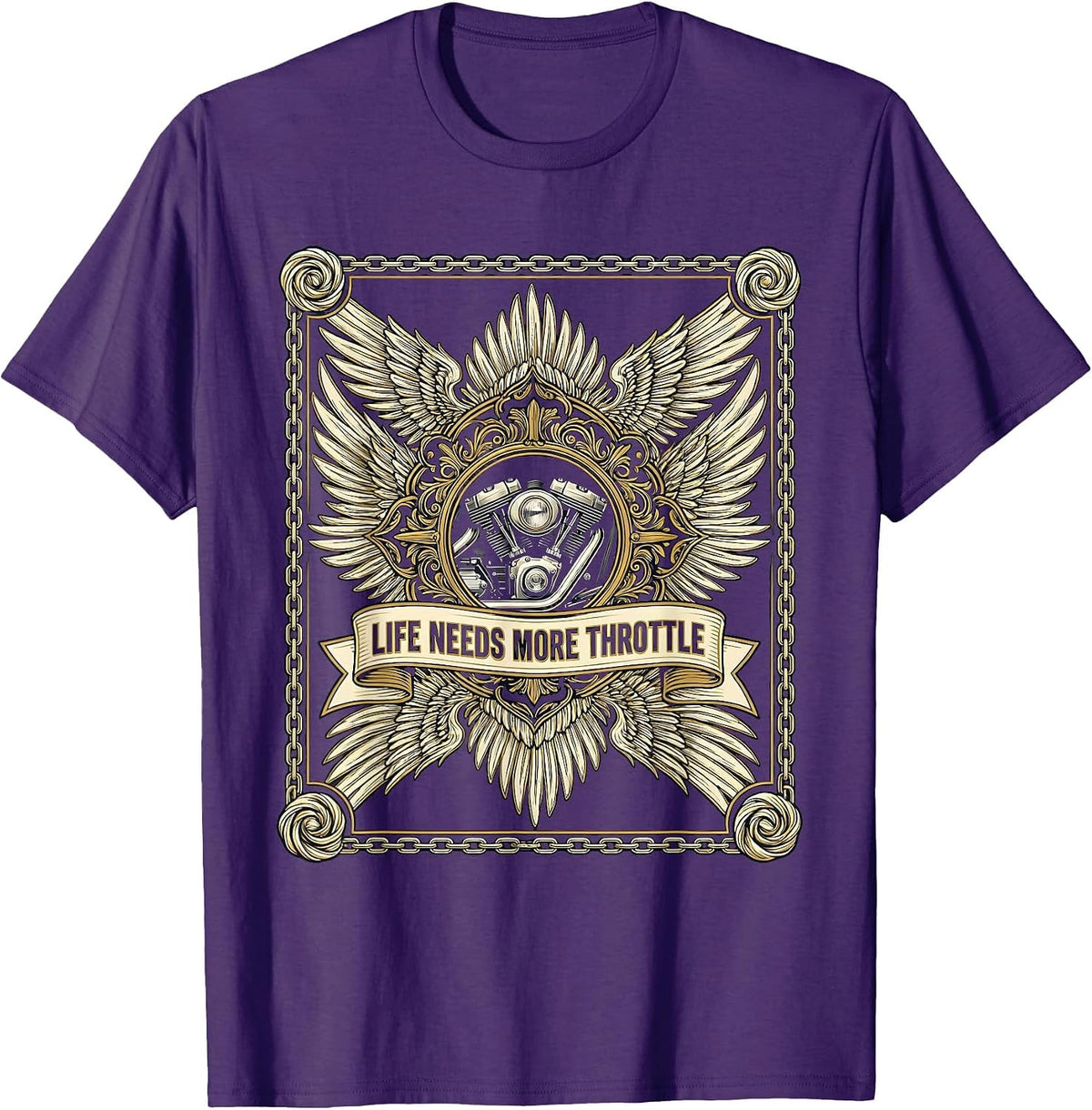 Life Needs More Throttle Motorcycle Design T-Shirt - Purple