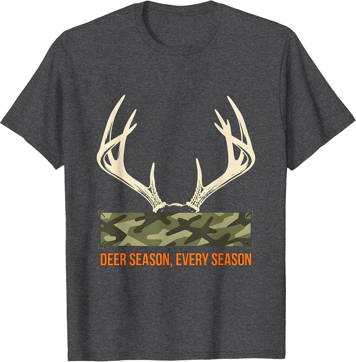 Men's Deer Season Every Season Stencil Graphic Camo Dad Humor T-Shirt - Dark Heather Grey
