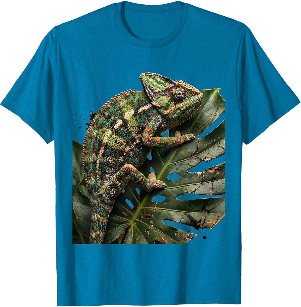 Chameleon Tropical Leaves Camouflage Art Design T-Shirt - Sapphire Blue
