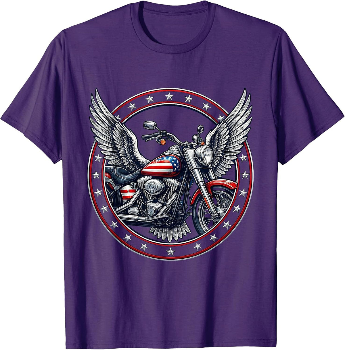 Vintage Stars and Stripes Motorcycle Graphic T-Shirt - Purple