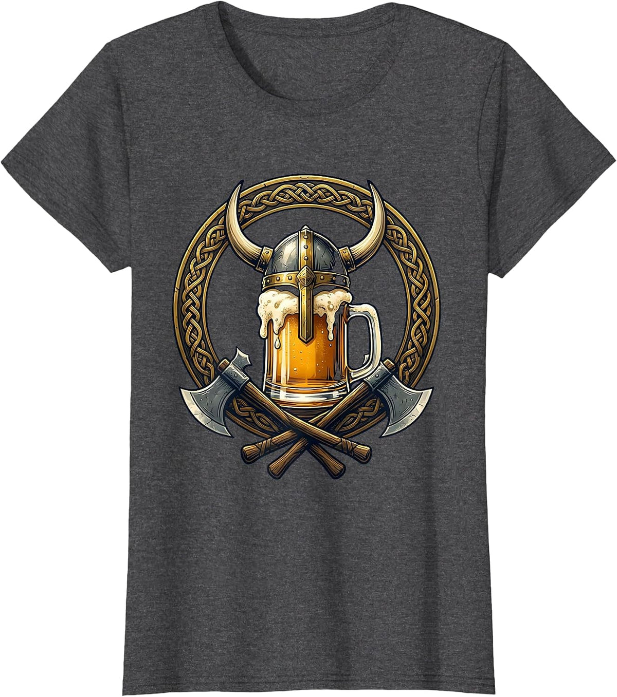 Women's Viking Helmet Beer Mug Graphic Tee T-Shirt - Dark Heather Grey