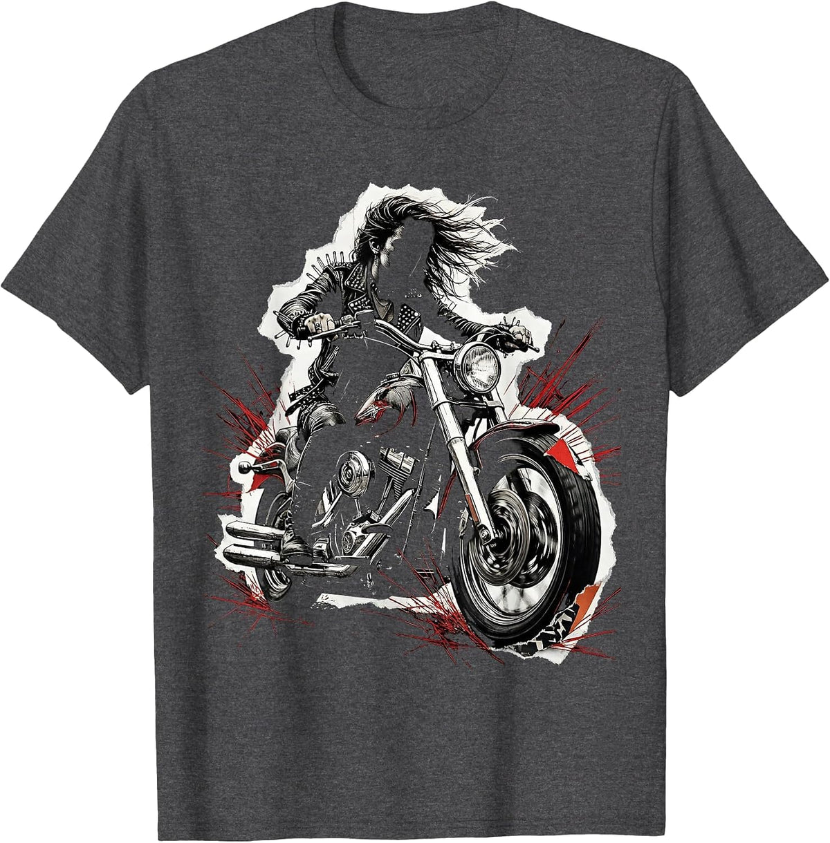 Fierce Biker Illustration Gen X Motorcycle Design T-Shirt - Dark Heather Grey