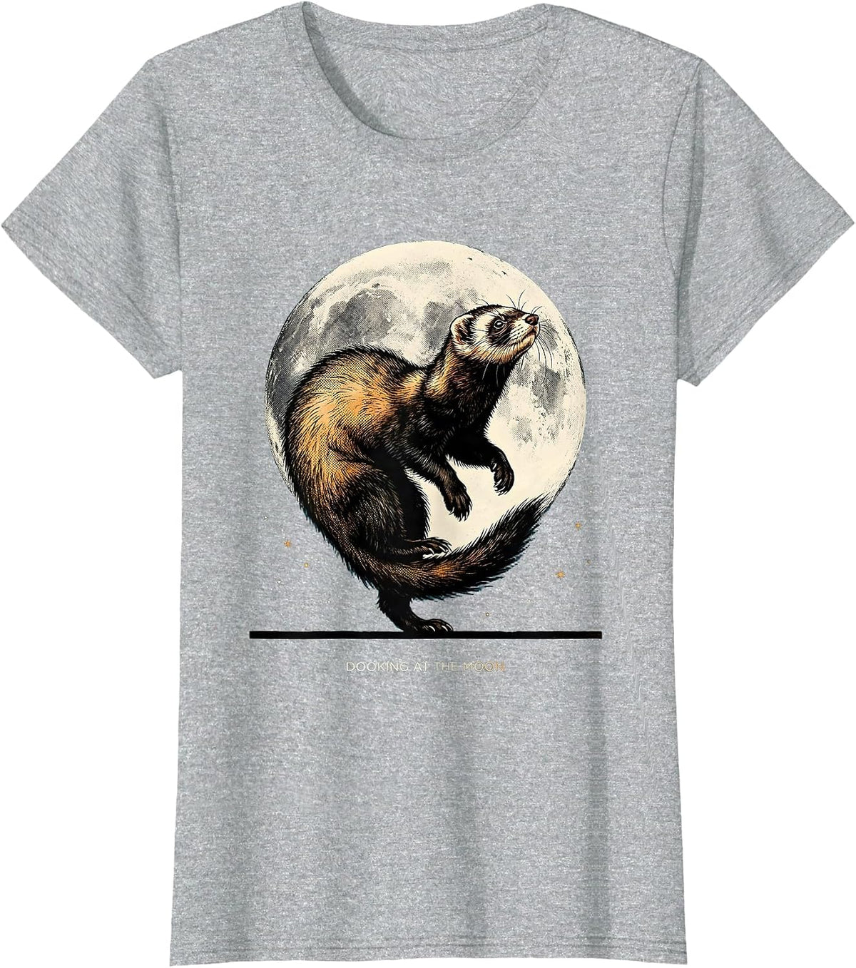 Dooking at the Moon Funny Ferret Lover Pet Humor T-Shirt - Heather Grey