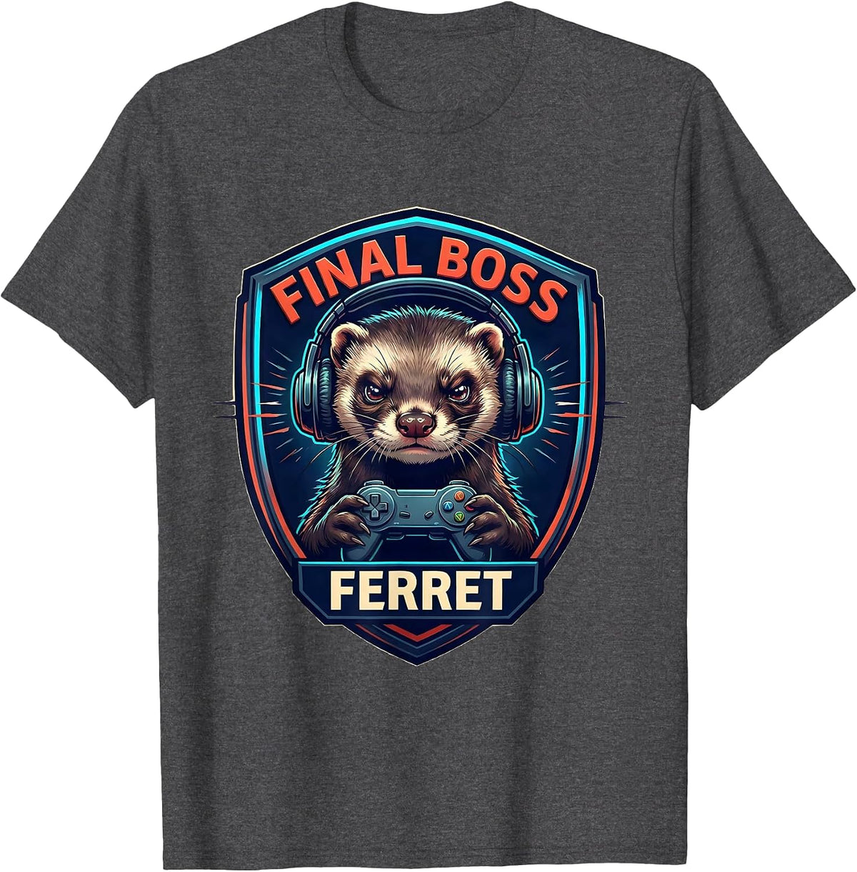 Final Boss Ferret Anime Manga Gamer Ferret Otaku Novelty T-Shirt - Dark Heather Grey
