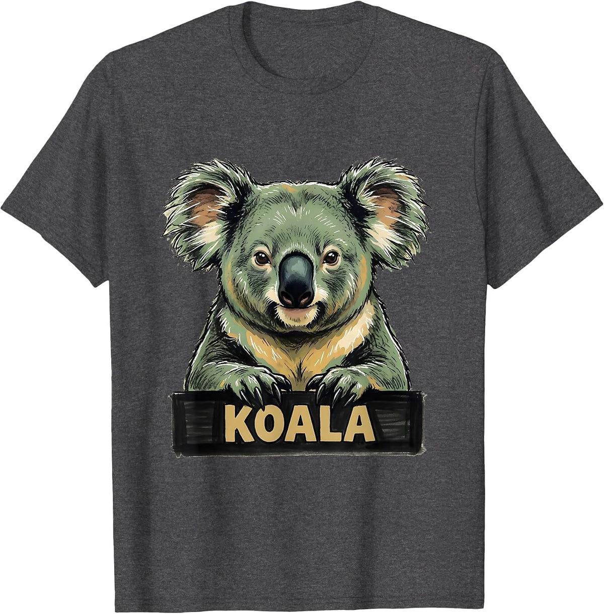 Men's Koala Minimalist Badge Patch Line Art Icon Outline Gift T-Shirt - Dark Heather Grey