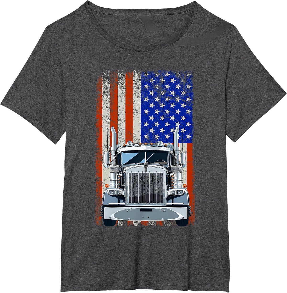 US American Flag Semi Truck Driver T-Shirt - Dark Heather Grey