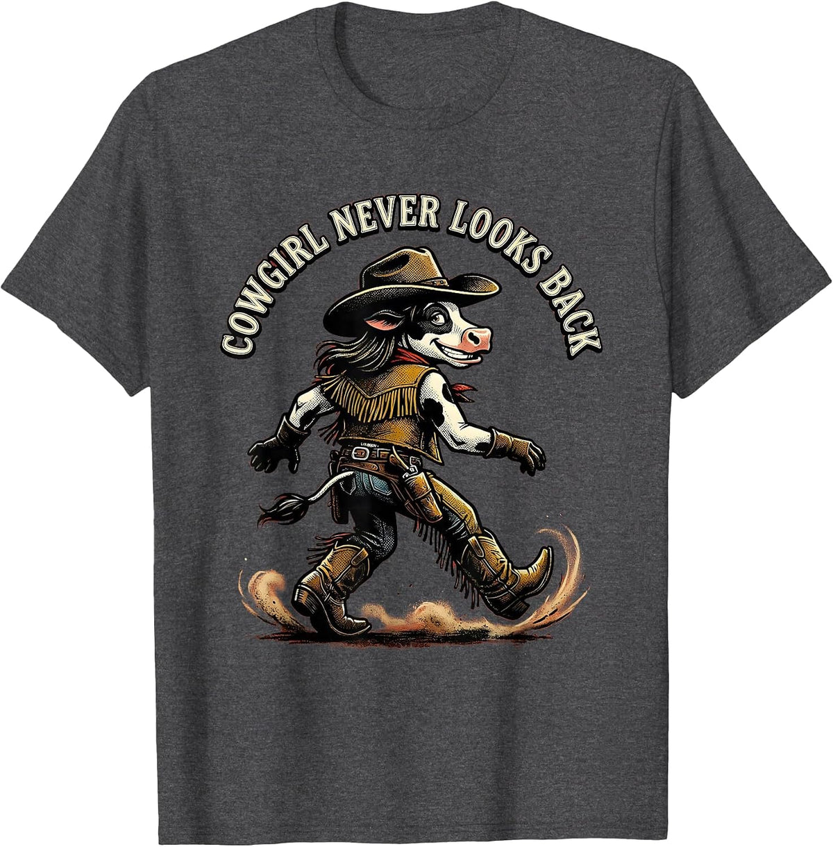 Men's Cowgirl Never Looks Back Western Spirit Design T-Shirt - Dark Heather Grey