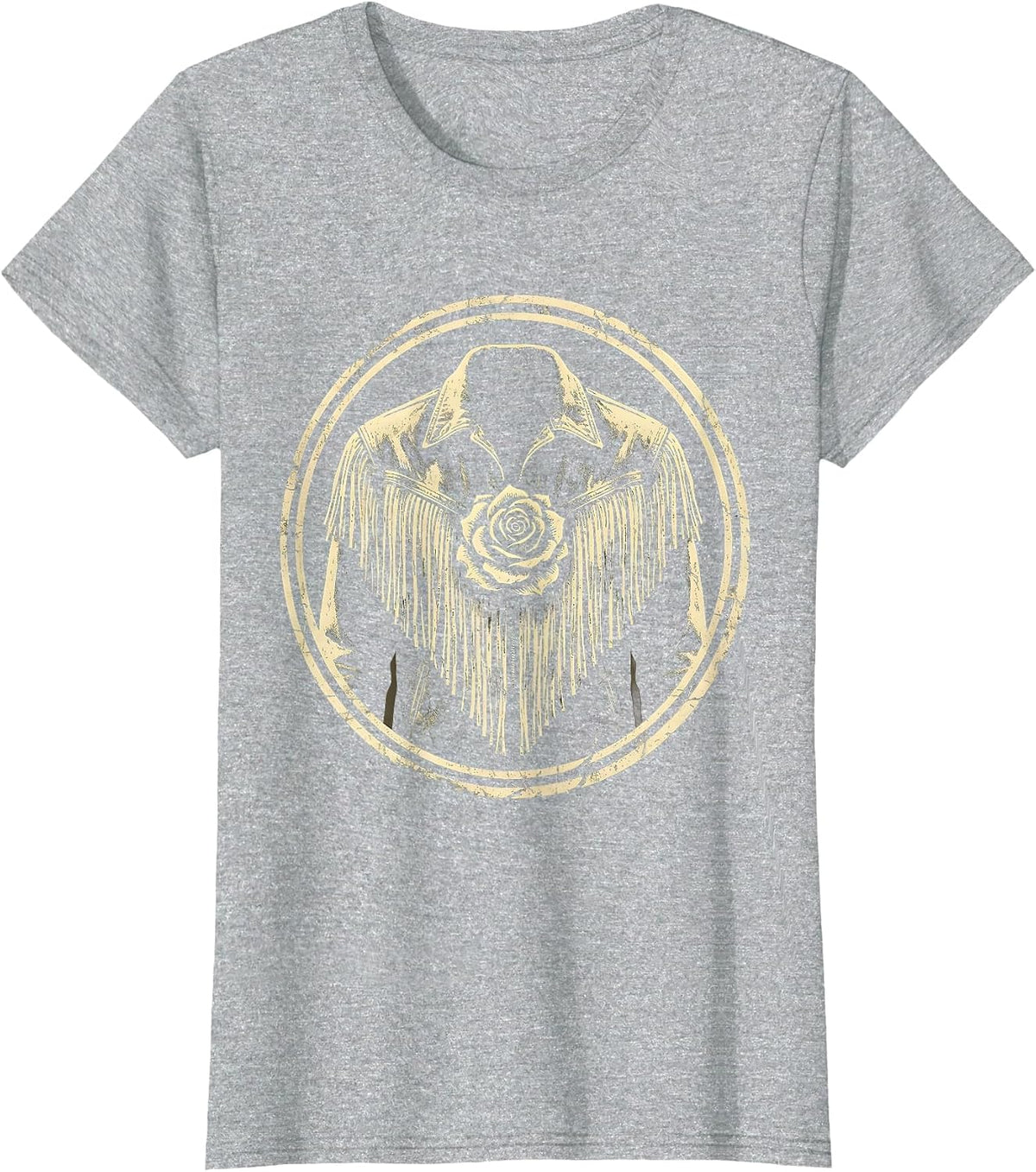 Women's Cowgirl Fringe Jacket Desert Rose Graphic T-Shirt - Heather Grey