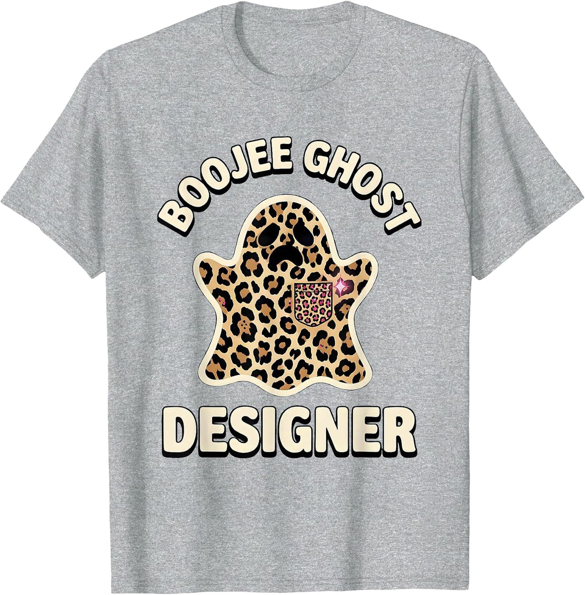 Men's Boojee Ghost Designer Leopard Glam Halloween Party T-Shirt - Heather Grey