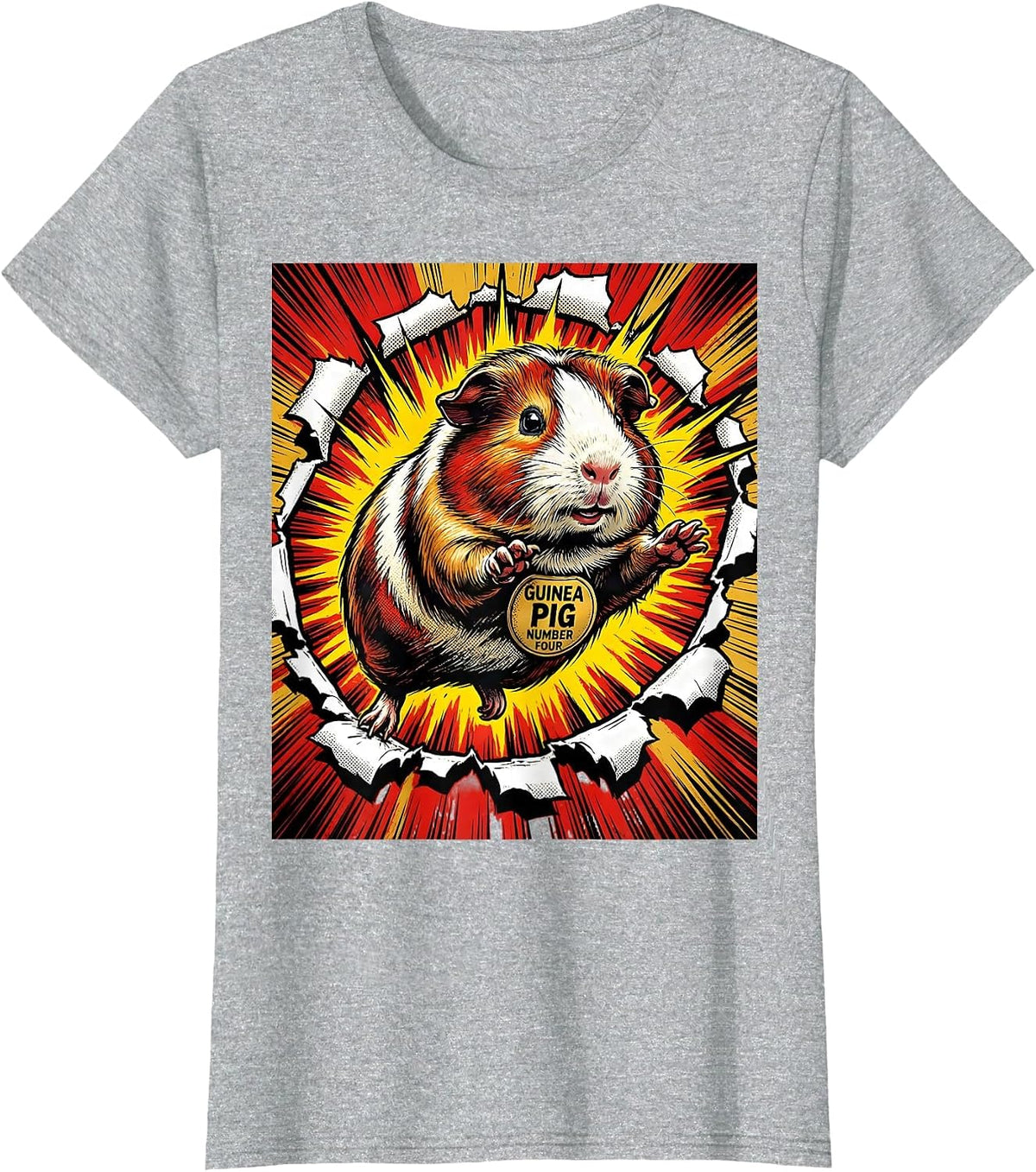 Women's Guinea Pig Number Four Comic Book Pig Lover Novelty Humor T-Shirt - Heather Grey