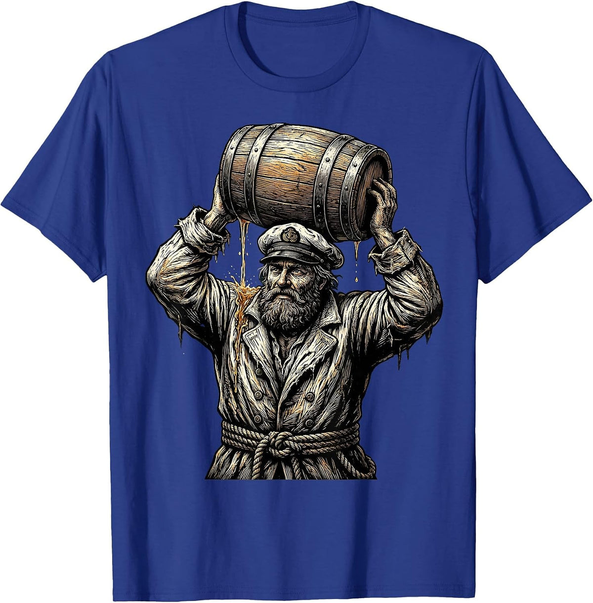 Grizzled Sailor Drinking from Wooden Keg T-Shirt - Royal Blue
