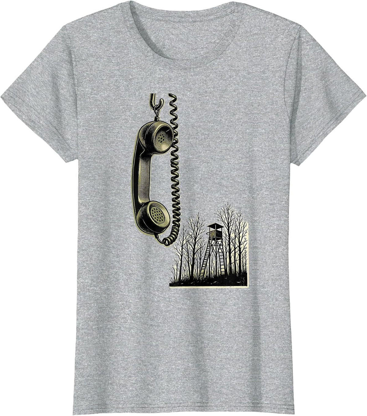 Dangling Phone Cord Hunting Stand Deer Hunter Dad Humor T-Shirt - Heather Grey