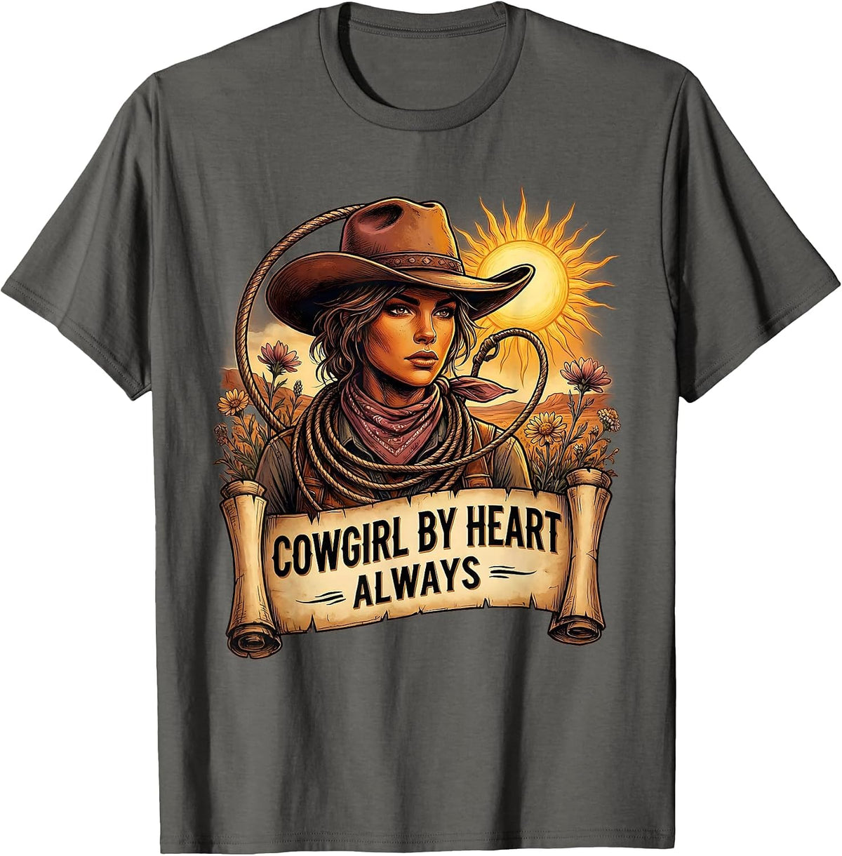 Men's Cowgirl By Heart Always Western Spirit Design T-Shirt - Asphalt Grey