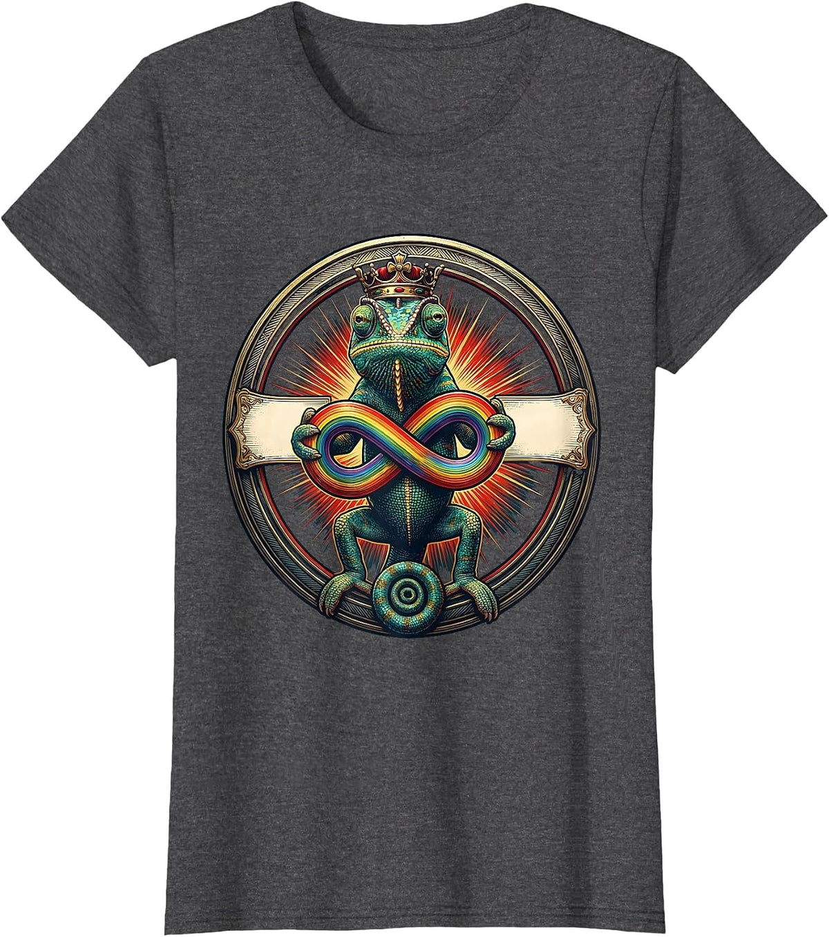 Women's Crowned Chameleon Monarch Meme Funny Autistic Humor T-Shirt - Dark Heather Grey