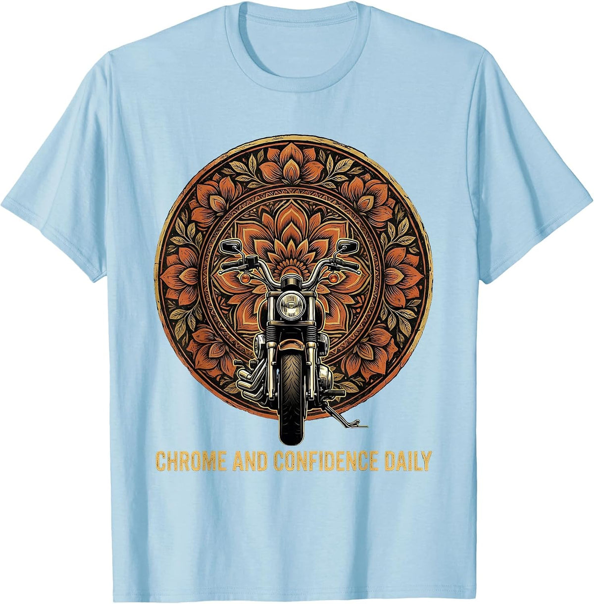 Men's Chrome and Confidence Daily Motorcycle Design T-Shirt - Baby Blue