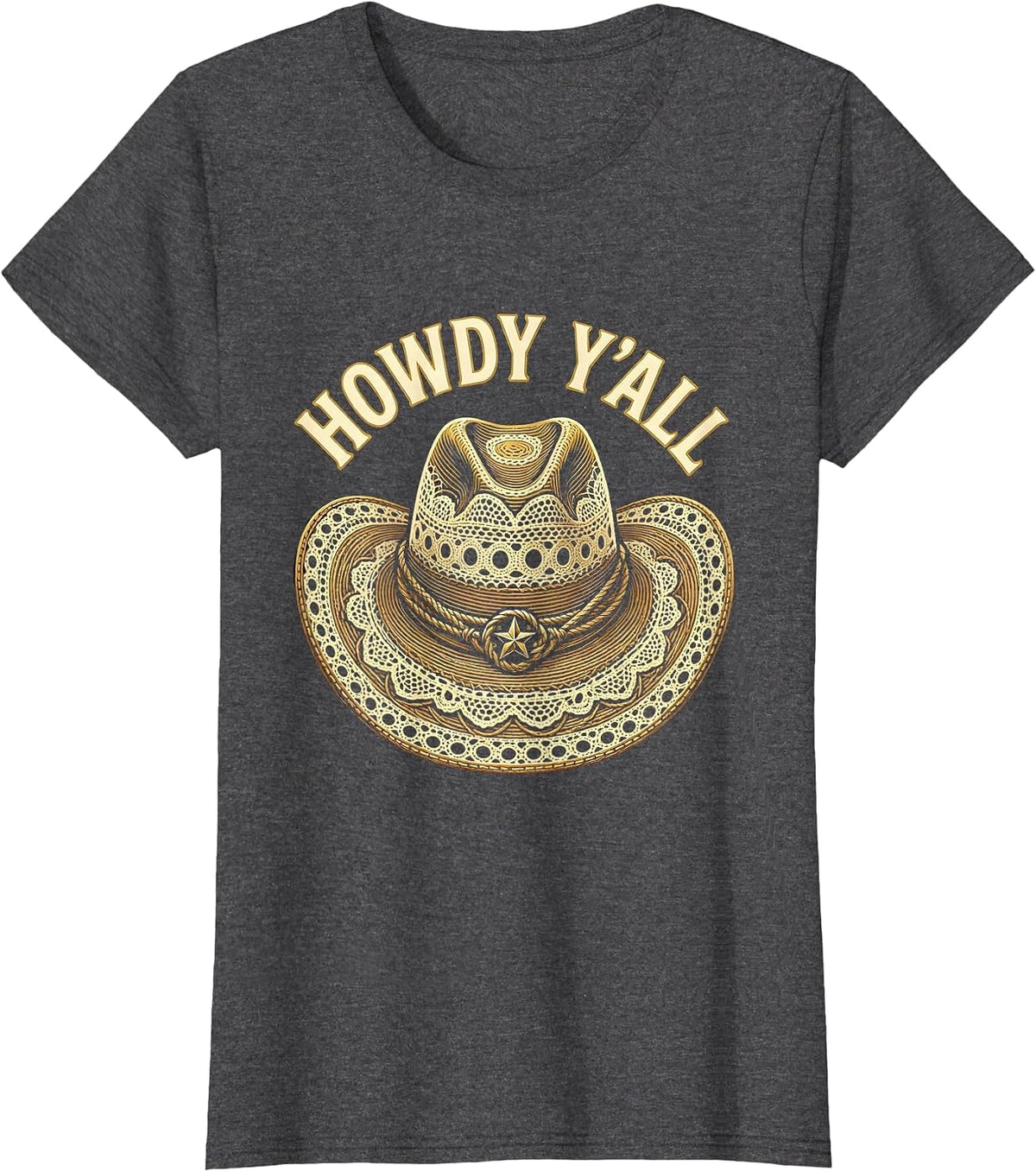 Women's Howdy Y'all Western Cowboy Graphic Design T-Shirt - Dark Heather Grey