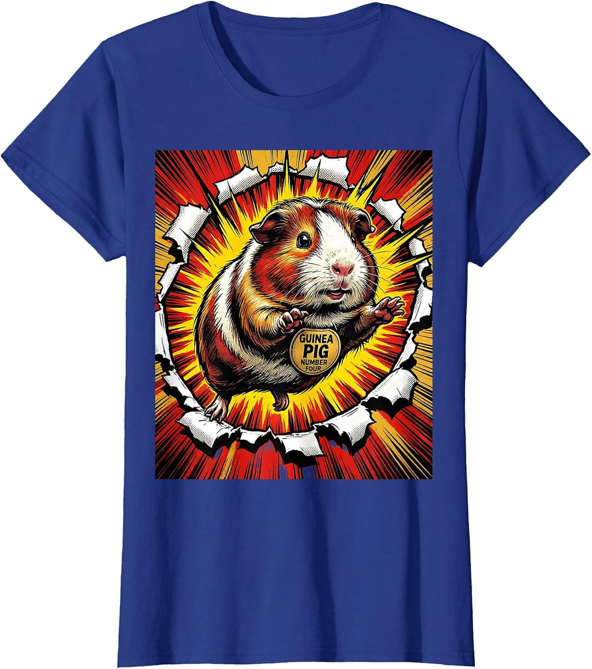 Women's Guinea Pig Number Four Comic Book Pig Lover Novelty Humor T-Shirt - Royal Blue
