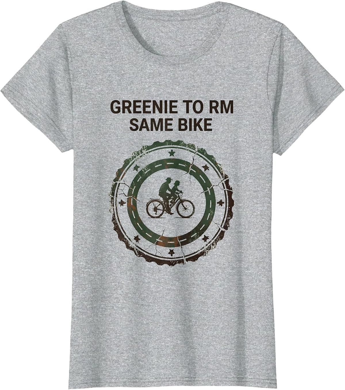Women's Greenie To RM Same Bike Vintage LDS Missionary Humor Gift T-Shirt - Heather Grey