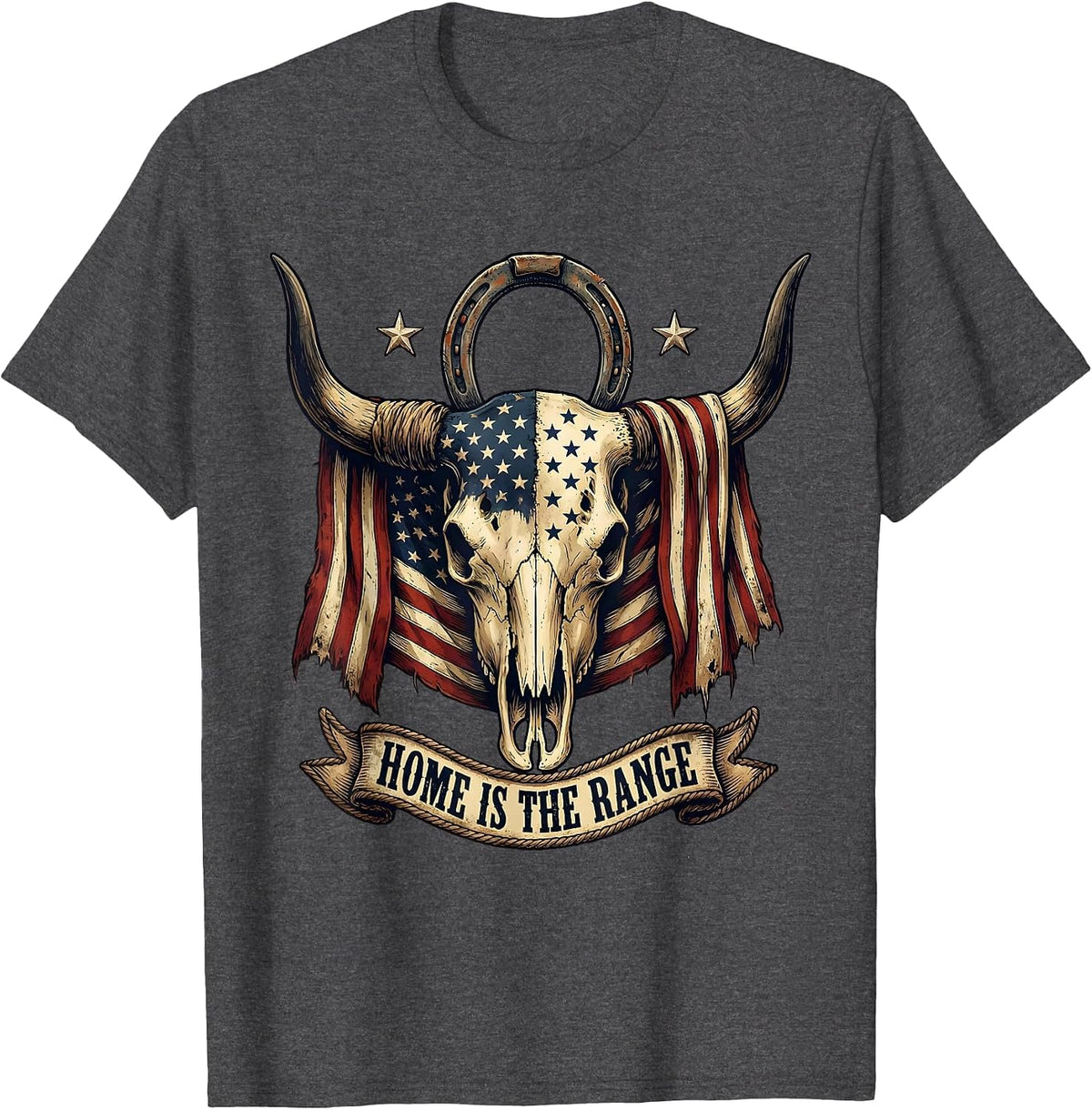 Home Is The Range Western Cowboy Design T-Shirt - Dark Heather Grey