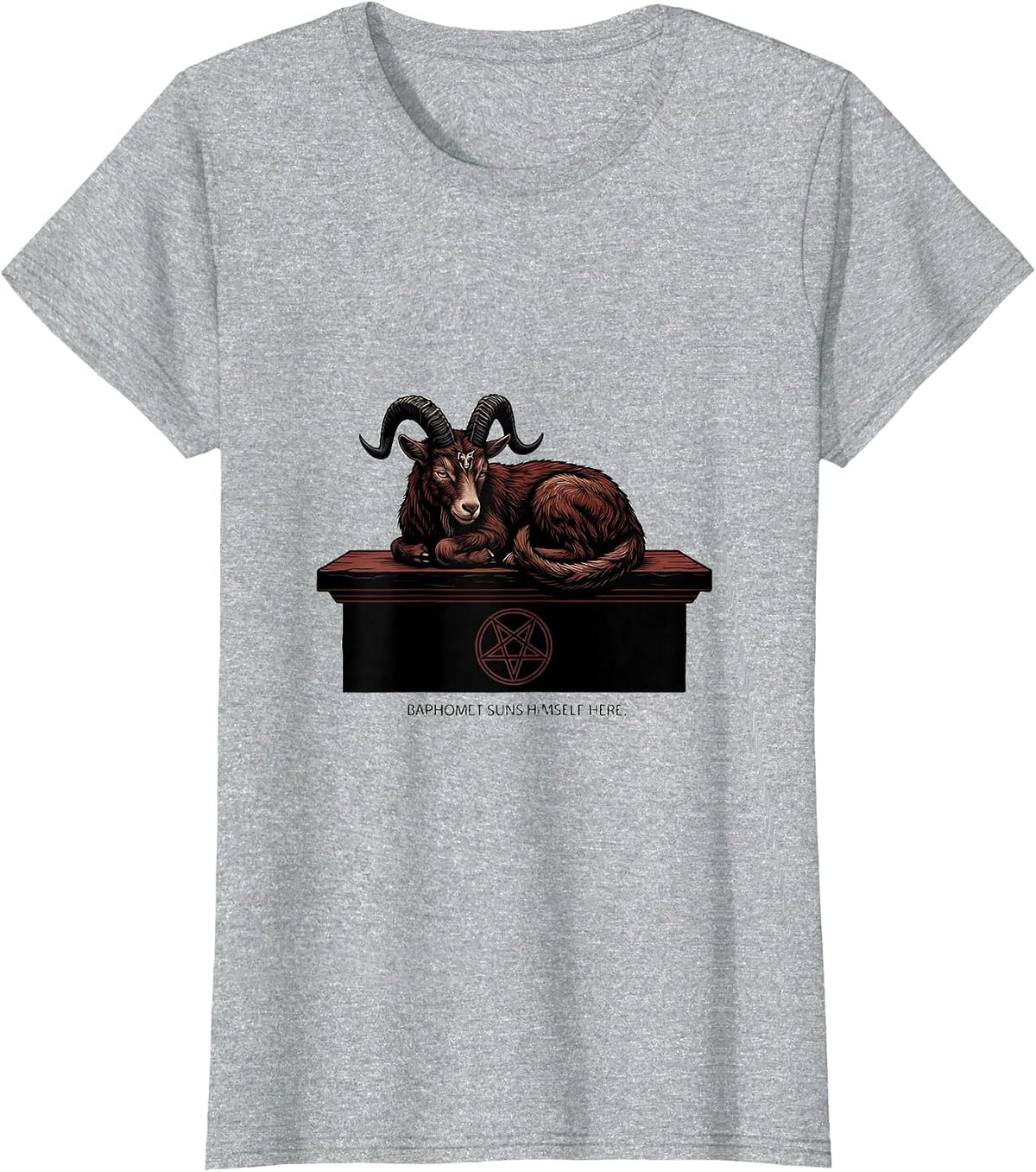 Baphomet Suns Himself Here Occult Satanic Dark Gothic T-Shirt - Heather Grey