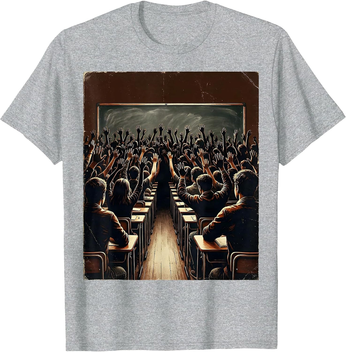 Men's Hand Raising Classroom Silhouette Teacher Design T-Shirt - Heather Grey