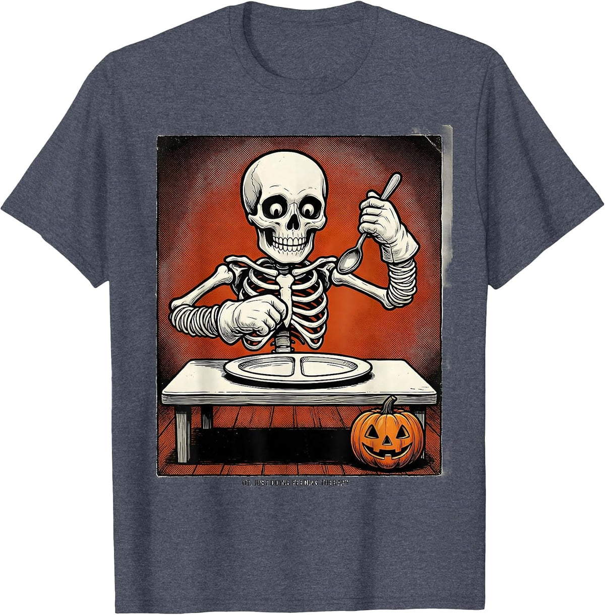 OT Just Doing Feeding Therapy Retro Cartoon Halloween T-Shirt - Heather Blue