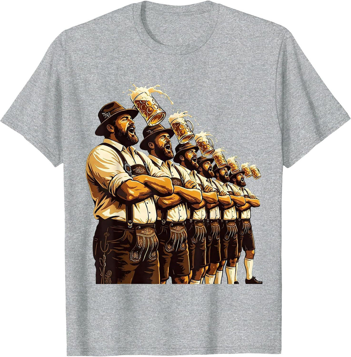 Men's Oktoberfest Arm in Arm Singing Celebration T-Shirt - Heather Grey