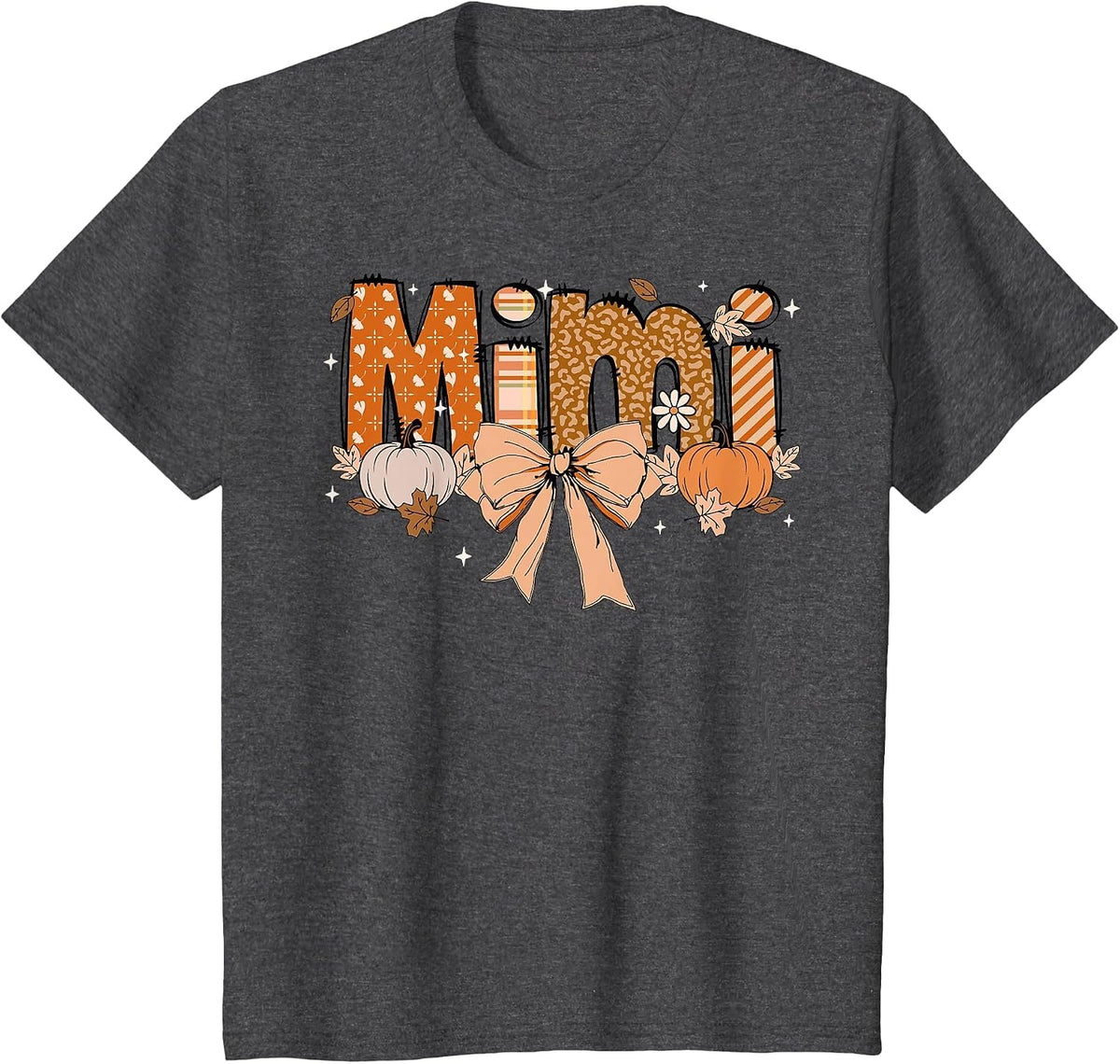 Mimi Pumpkin Fall Coquette Bow Thanksgiving Shirt Women Tees T-Shirts Mom Grandma - Dark Heather Grey