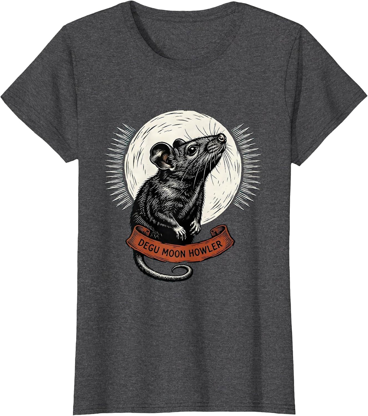Women's Degu Moon Howler Funny Ferret Lover Small Mammal Pet Humor T-Shirt - Dark Heather Grey