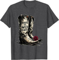 Men's Boots and Wild Hearts Girls Western Design T-Shirt - Dark Heather Grey