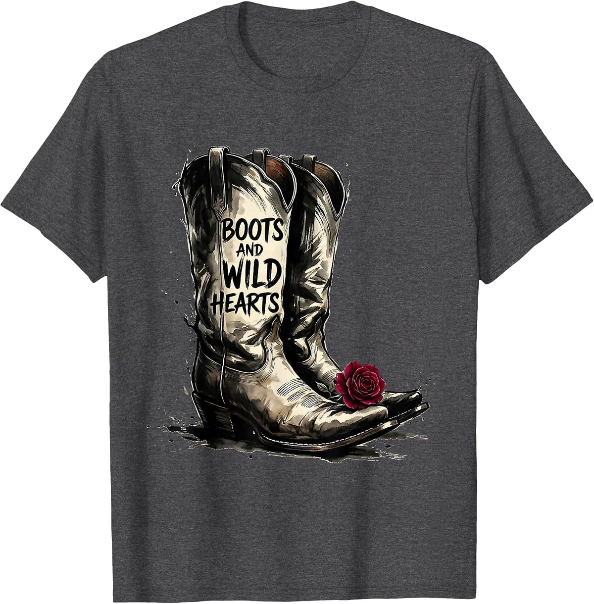 Men's Boots and Wild Hearts Girls Western Design T-Shirt - Dark Heather Grey