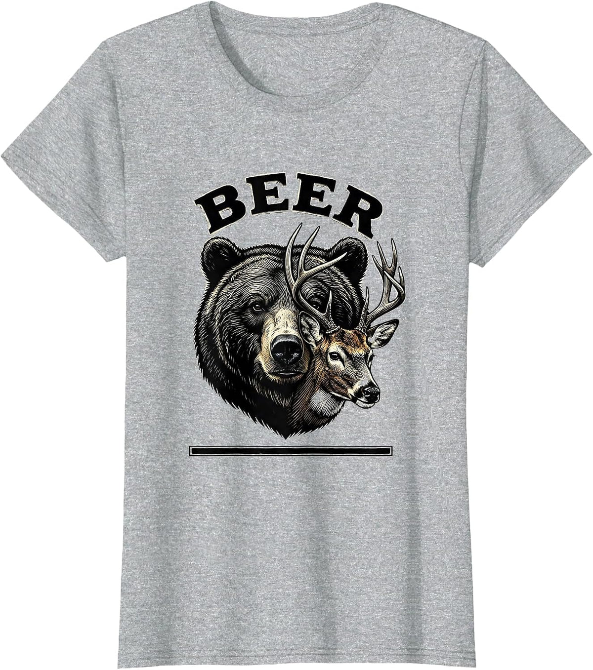 Women's BEER Vintage Bear Deer Funny Hunting Drinking Humor T-Shirt - Heather Grey