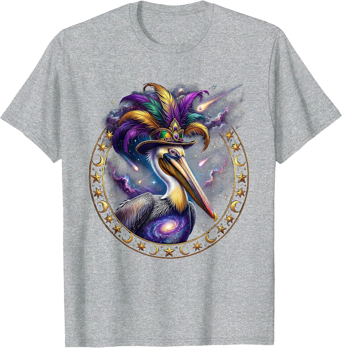 Men's Mardi Gras Pelican Feathered Hat Festive Design T-Shirt - Heather Grey