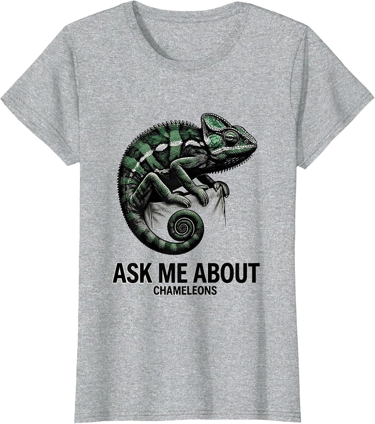 Ask Me About Chameleons Cute Reptile Lover Pocket Pet Gift T-Shirt - Heather Grey