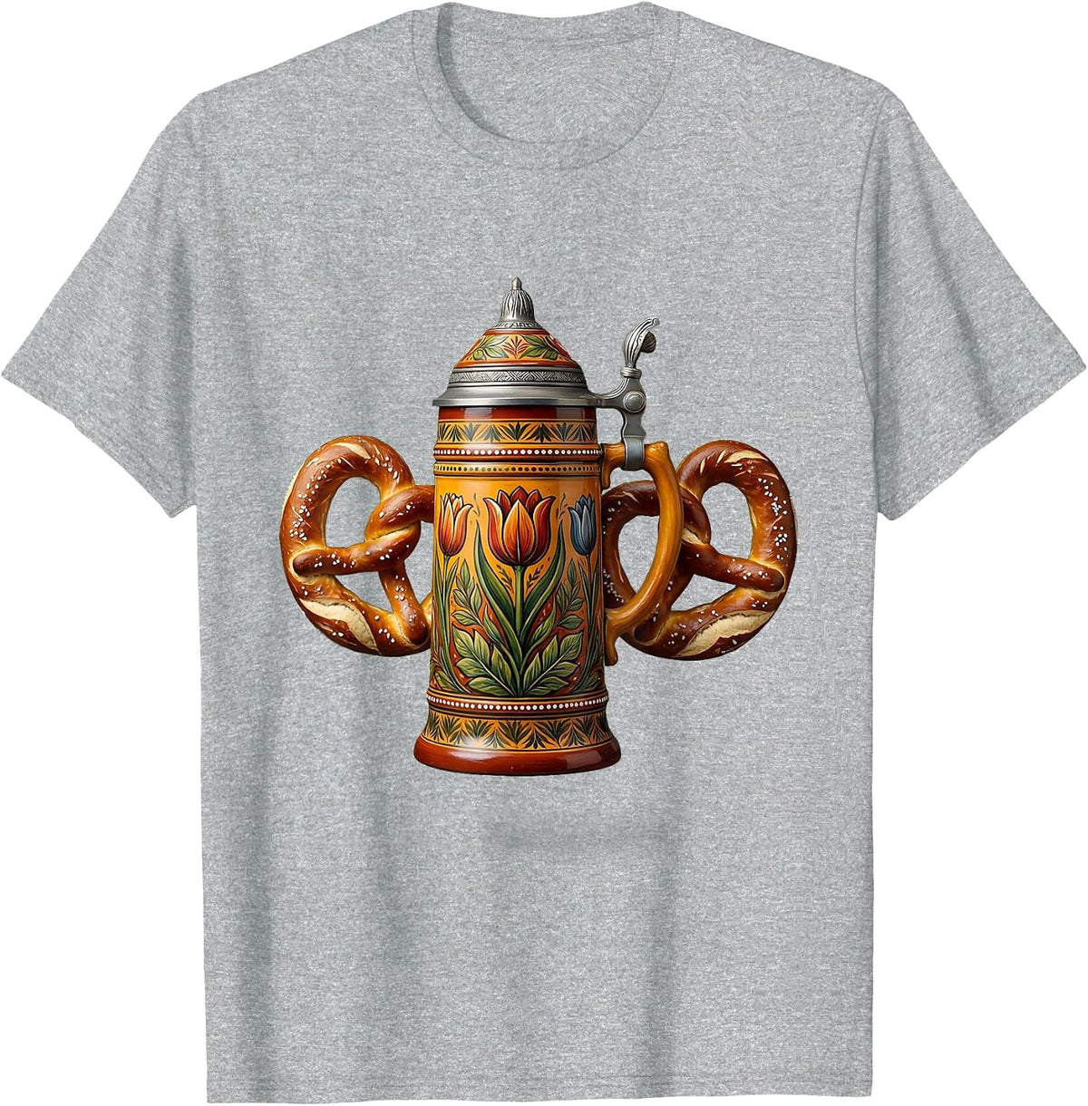 Men's Pretzel and Beer Stein Tavern Illustration T-Shirt - Heather Grey