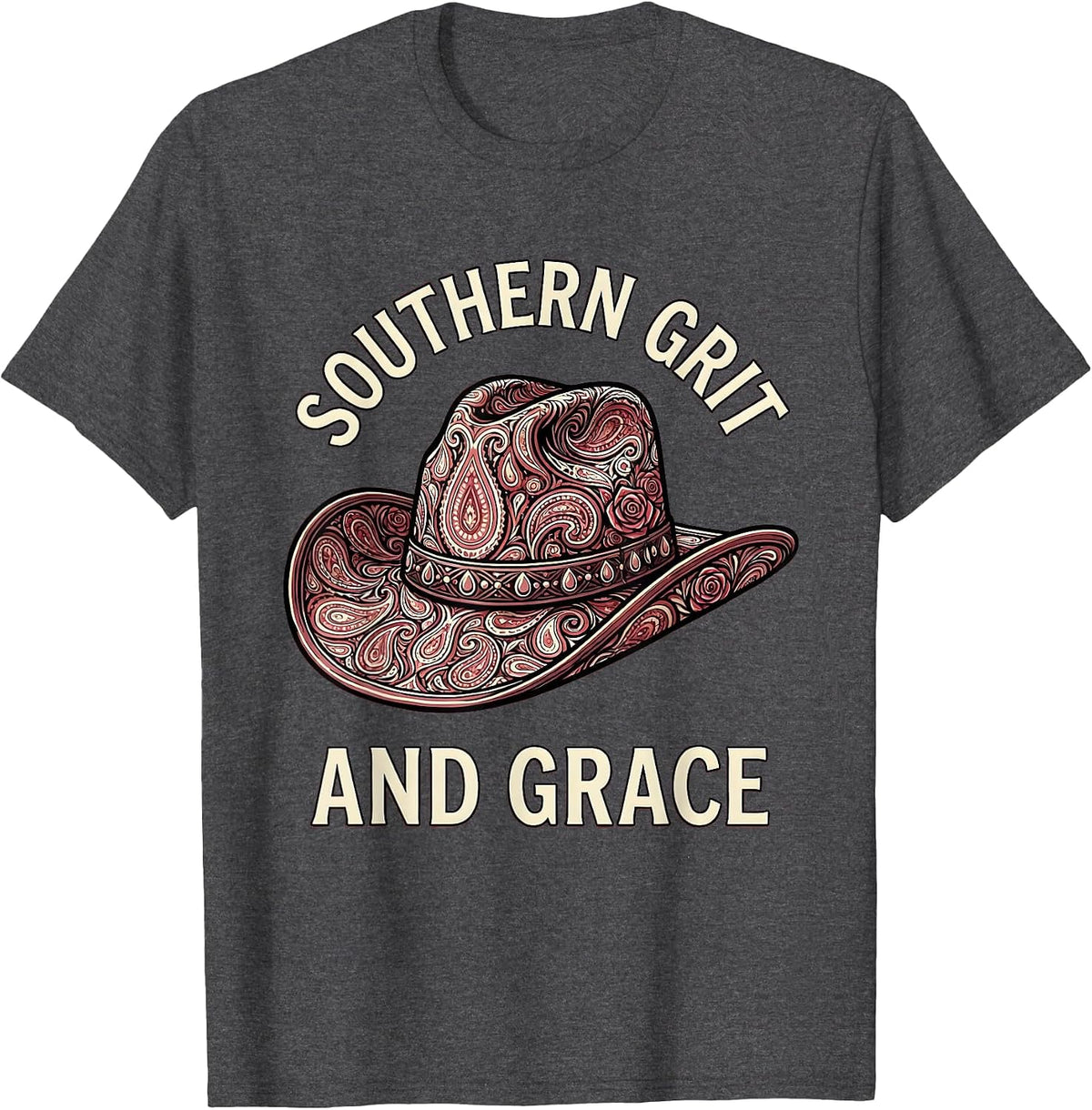 Southern Grit and Grace Cowboy Western Design T-Shirt - Dark Heather Grey