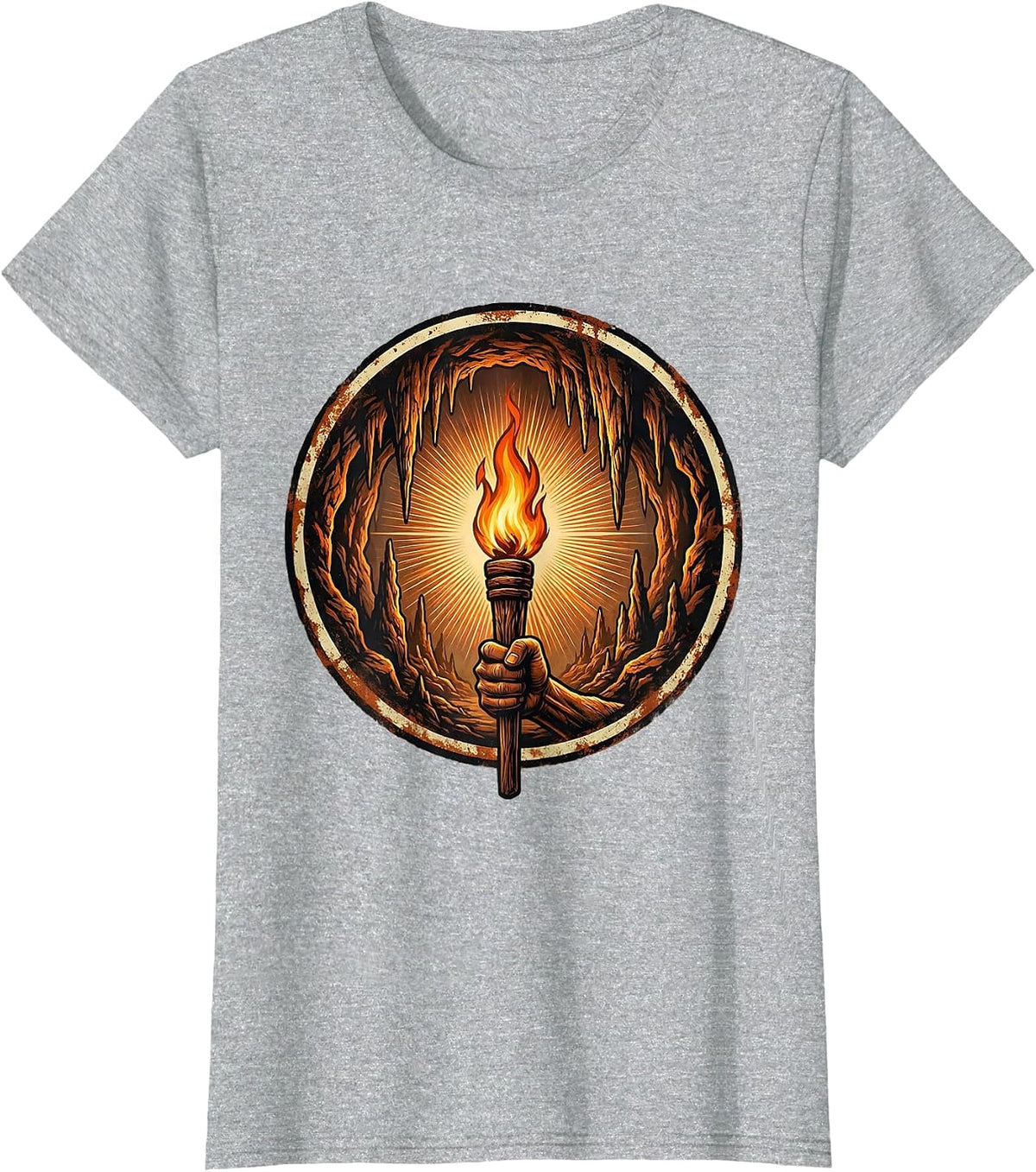 Torch Burning Bright in a Dark Cave Graphic T-Shirt - Heather Grey