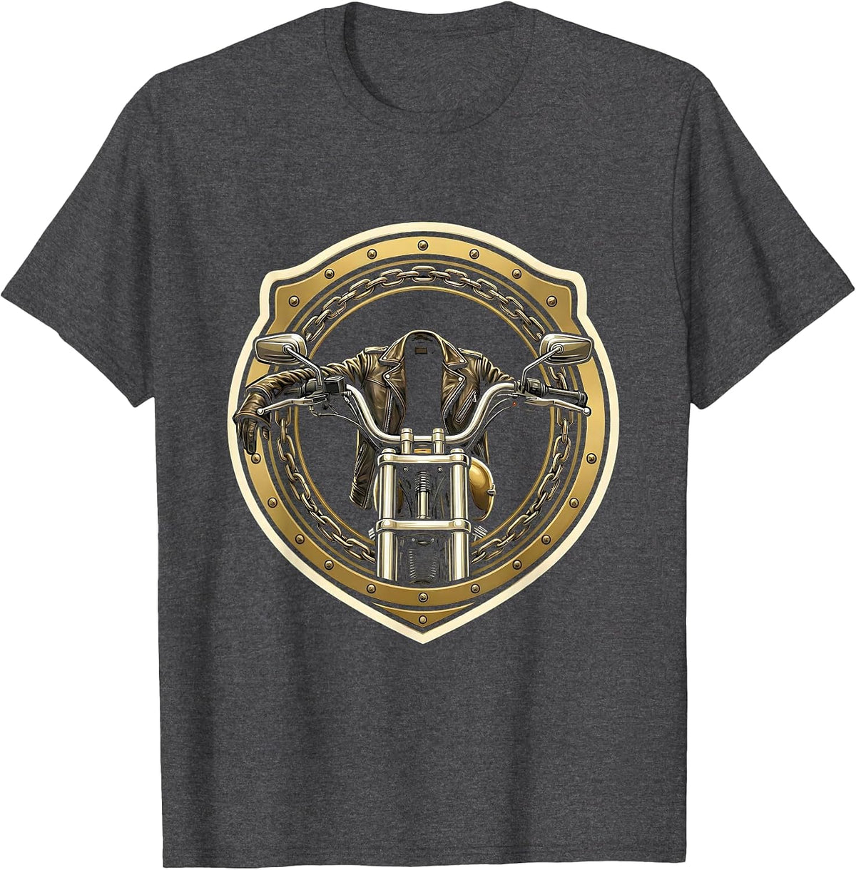 Men's Leather Jacket on Motorcycle Mirror Graphic Tee T-Shirt - Dark Heather Grey