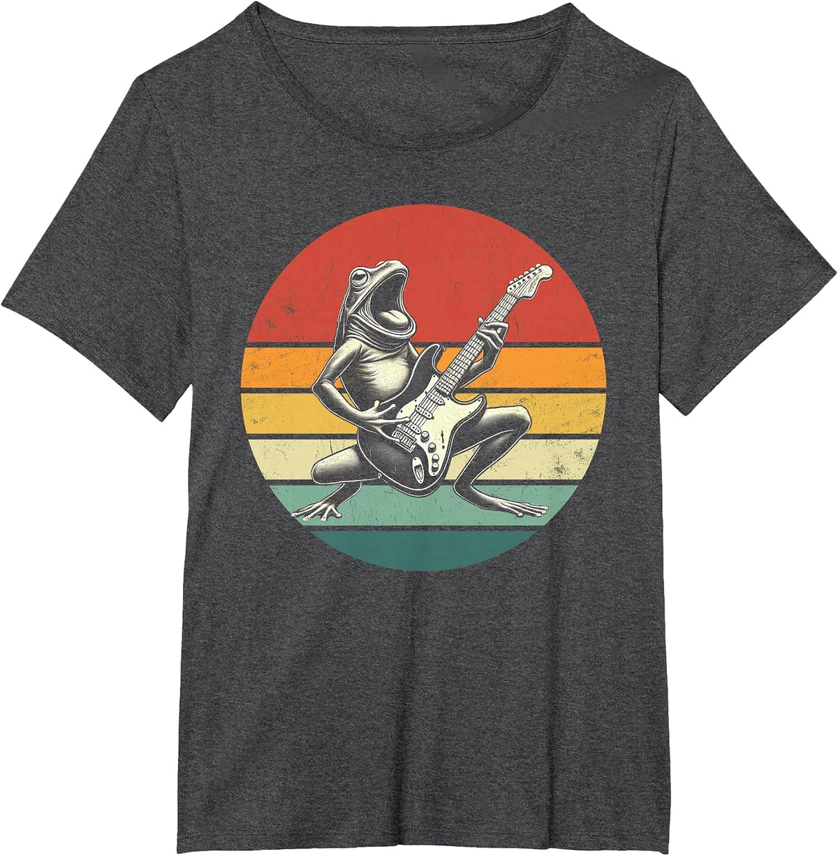 Vintage Frog Band Rock Funny Frog Playing Electric Guitar T-Shirt - Dark Heather Grey