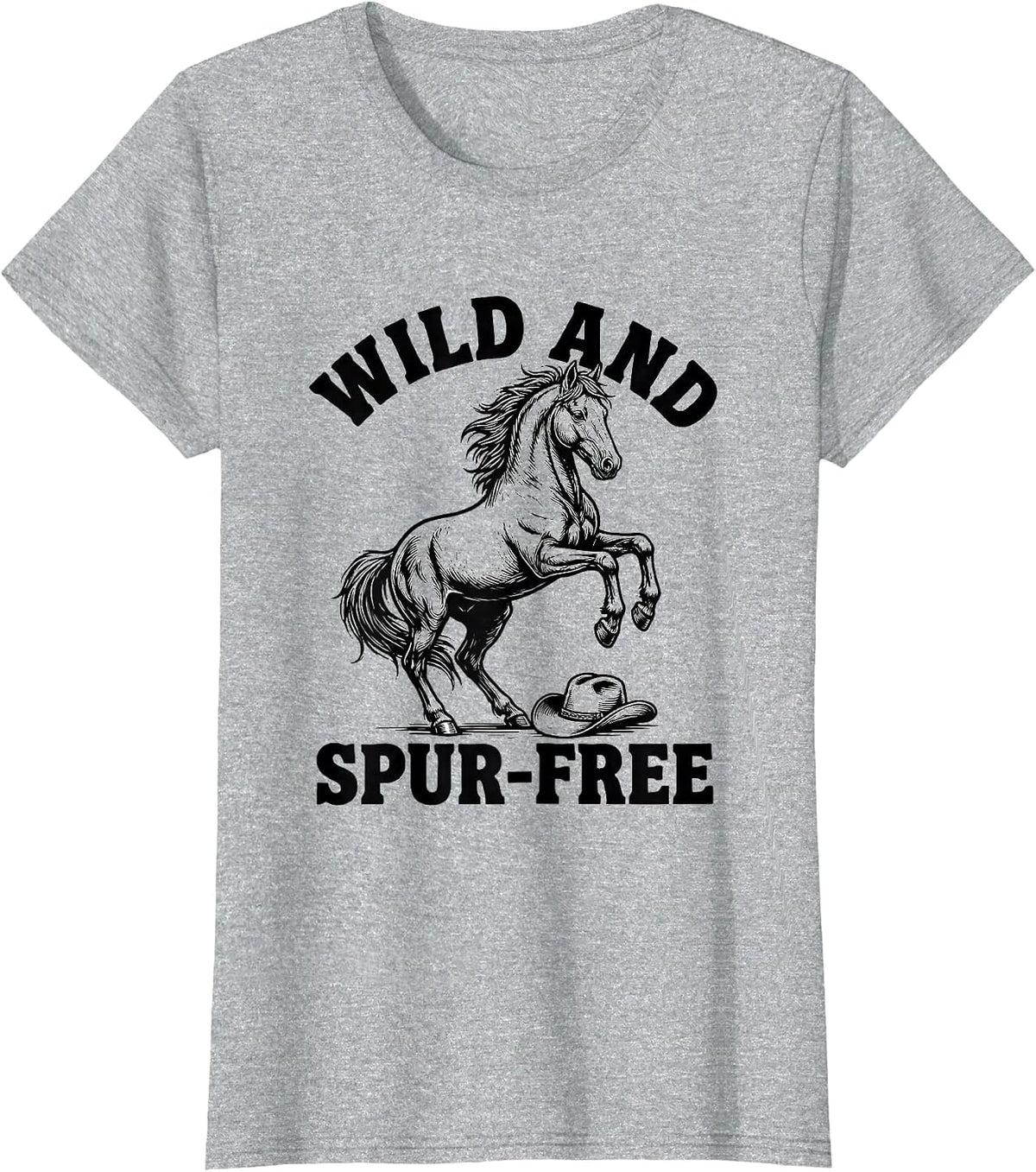 Wild and Spur-Free Cowboy Graphic Design T-Shirt - Heather Grey