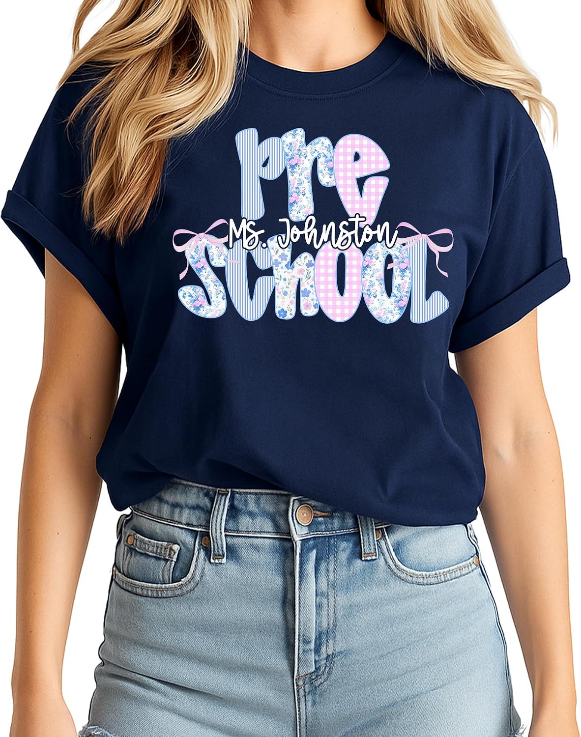 NAZENTI Personalized Teacher Shirt, Back to School Shirts Gift Custom Name, PreK Kindergarten 1st 2nd 6th Grade Teacher Tee