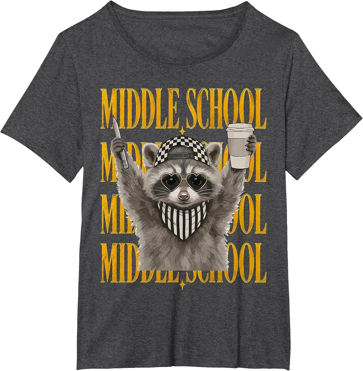 Middle School Teacher Feral Raccoon Back to School Student T-Shirt - Dark Heather Grey