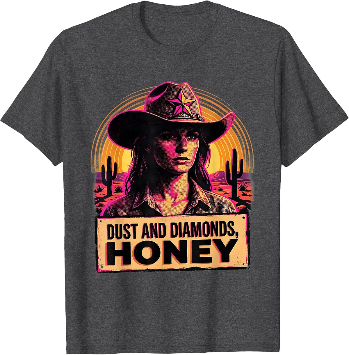 Men's Dust and Diamonds Honey Cowgirl Design T-Shirt - Dark Heather Grey