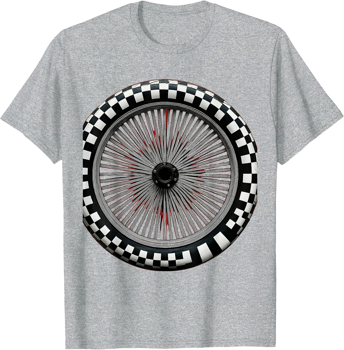 Men's Motorcycle Wheel Checkered Tire Tread Graphic T-Shirt - Heather Grey
