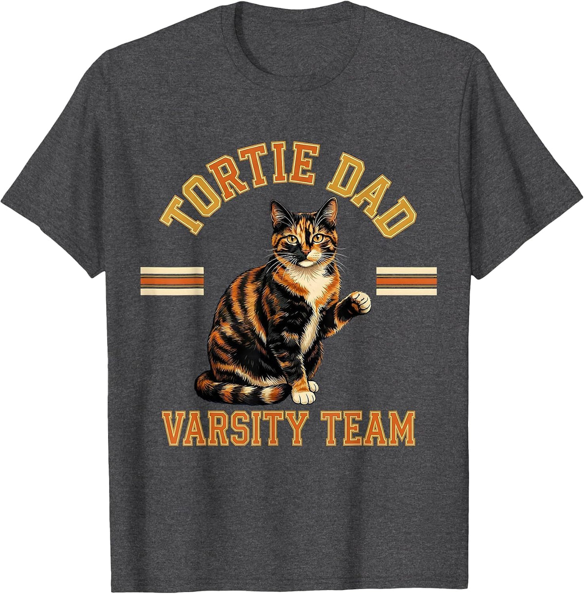 Men's Tortie Dad Varsity Team Funny Tortieshell Cat Lover Humor T-Shirt - Dark Heather Grey