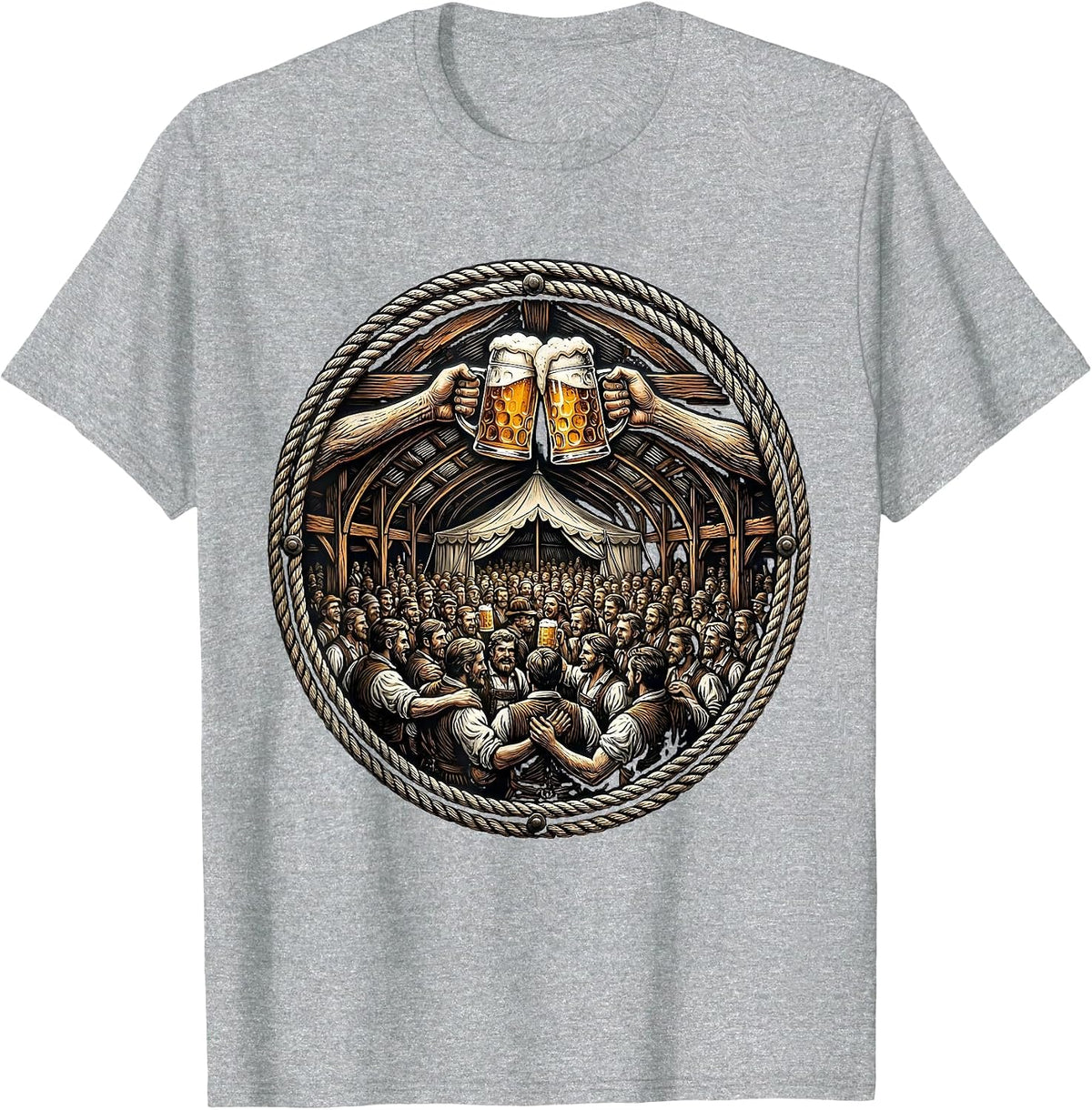 Men's Oktoberfest Beer Hall Celebration Graphic Tee T-Shirt - Heather Grey