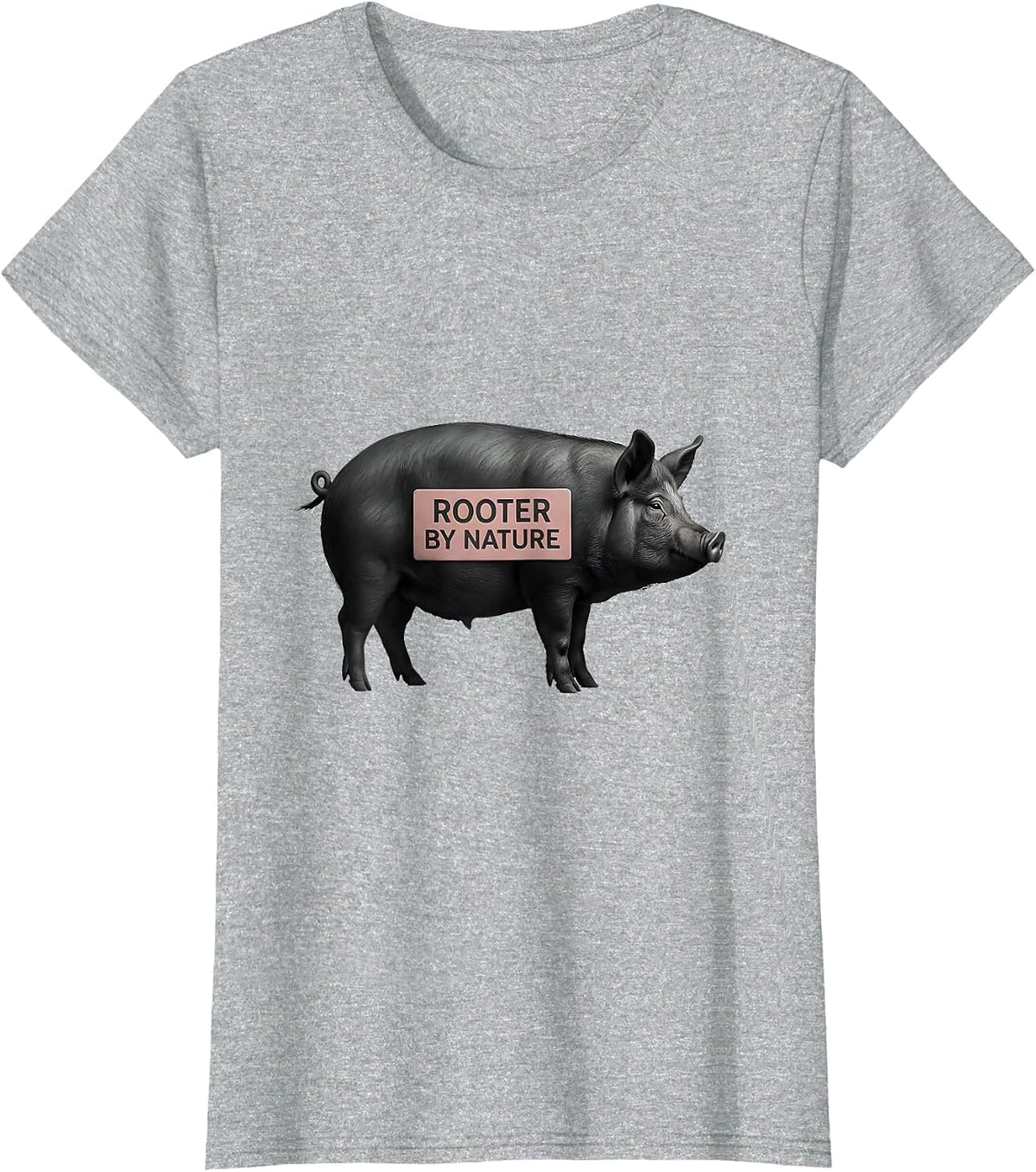 Women's Rooter By Nature Minimalist Pig Lover Novelty Humor T-Shirt - Heather Grey