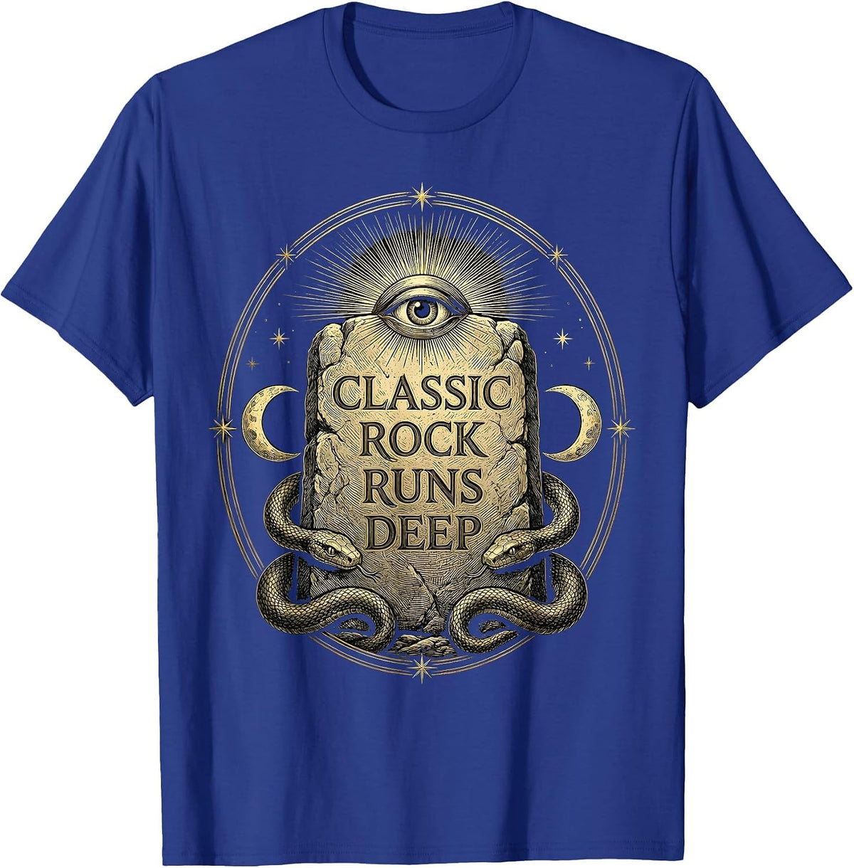 Classic Rock Runs Deep Vintage Band Design T-Shirt - Royal Blue