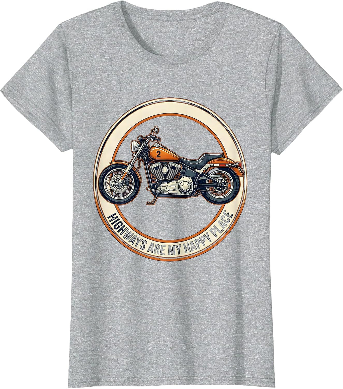 Women's Highways Are My Happy Place Motorcycle Design T-Shirt - Heather Grey