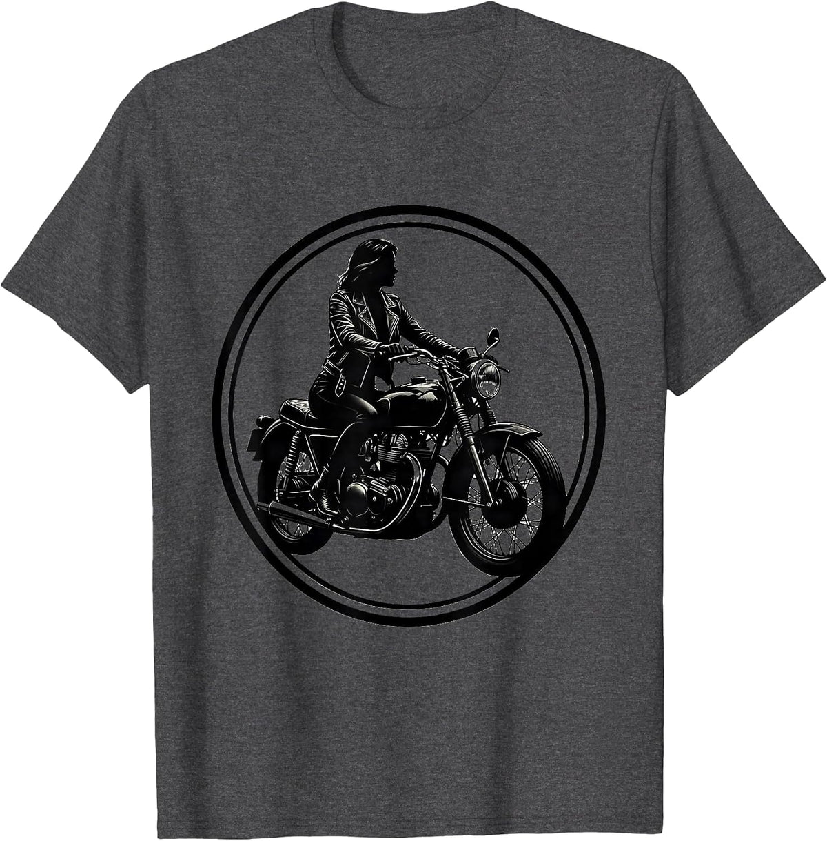 Vintage Motorcycle Rider Leather Jacket Graphic T-Shirt - Dark Heather Grey